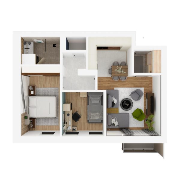 Veneris társasház IV. ütem I/3, II/3 (61m2) lakás belső látványterv - Alaprajz