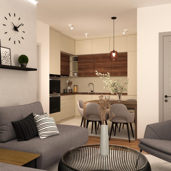 Veneris társasház IV. ütem I/3, II/3 (61m2) lakás belső látványterv - Konyha 01