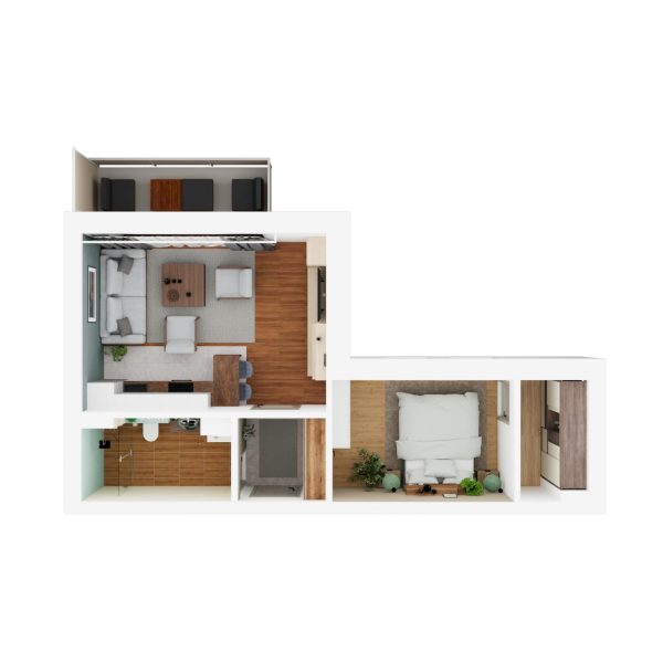 Veneris társasház IV. ütem I/5, II/5 (50m2) lakás belső látványterv - Alaprajz 01