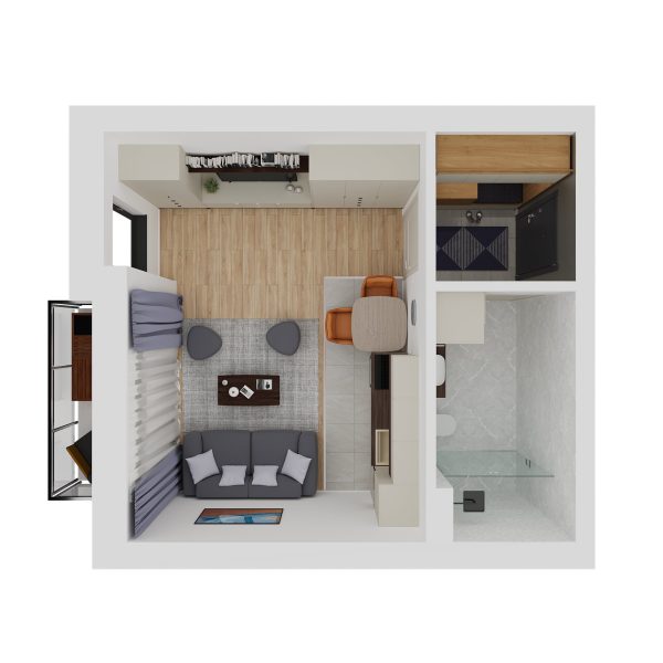 Veneris társasház IV. ütem I/1, II/1 (35m2) lakás belső látványterv - 6